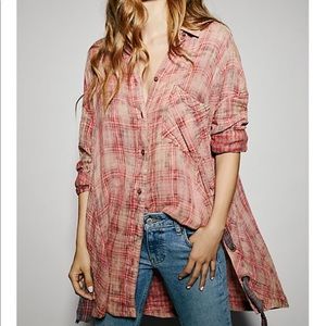 Brand new free people plaid tartan pink shirt XS